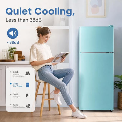 Retro Fridge with Freezer, 3.5 Cu. Ft. Mini Fridge Aqua Blue | Small Refrigerator with 7-Level Adjustable Thermostat, Retro Compact Refrigerator 2-Door Fridges for Apartment/Dorm/Office/RV