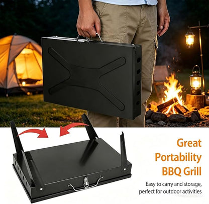 Portable Foldable Charcoal Grill Tabletop BBQ Suitcase with Grill Shelf Carry Bag Desktop Compact Charcoal Grill for Outdoor Camping and Picnic Grilling 16.7x10x17.7in (Black)