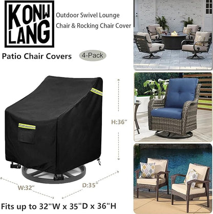 Outdoor Swivel Lounge Chair Cover 4 Pack,(32W x 35D x 36H inches ) 100% Waterproof Heavy Duty Outdoor Chair Covers， Patio Chair Covers Waterproof Patio Furniture Covers（Black）