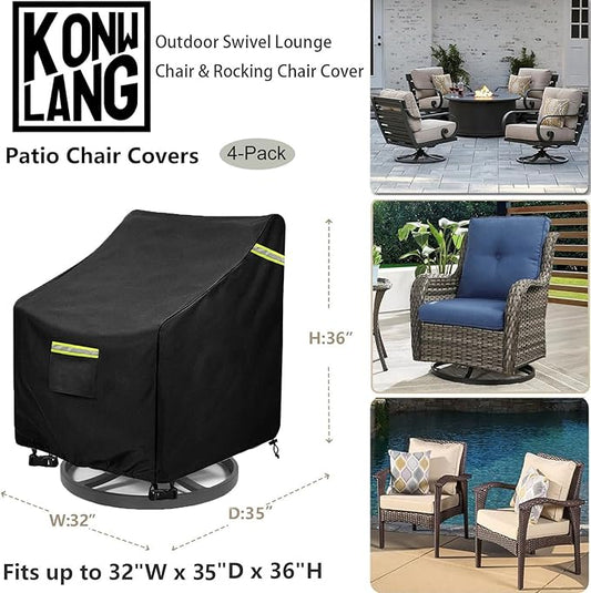 Outdoor Swivel Lounge Chair Cover 4 Pack,(32W x 35D x 36H inches ) 100% Waterproof Heavy Duty Outdoor Chair Covers， Patio Chair Covers Waterproof Patio Furniture Covers（Black）