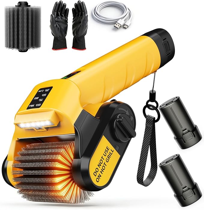 Electric Grill Brush, 100W Power, 5000mAh Large Battery, 350-Min Runtime | Best Wireless BBQ Grill Brush for Outdoor Grill, Motorized 304 Stainless Steel Cleaning Head with Bristle-Free Design