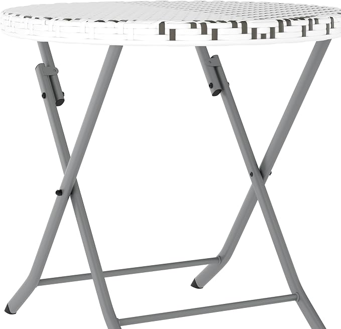 Flash Furniture Rouen Commercial Grade Folding Bistro Set, Indoor/Outdoor PE Rattan Table Top, Back and Seat, Charcoal Steel Frames, 3 Piece Set, Gray/White