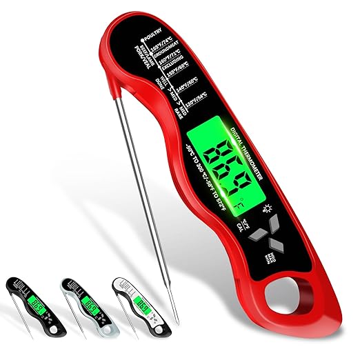 Meat Thermometer Digital，IP67 Waterproof Cooking Thermometer with Backlight, Calibration & Hold Function，Food Thermometer for Cooking,Outdoor Grilling