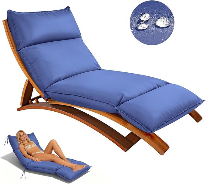 Outdoor Chaise Lounge Chair Cushion, Waterproof Non-Slip Patio Chaise Lounge Cushions for Outdoor Furniture, 80 x 26 x 5 Inches, Blue