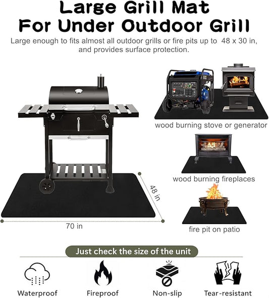 Falezern Large 70 X 48 Inches Under Grill Mat for Outdoor Grill Deck Protector, Double-Sided Fireproof Mat for Under Fire Pit, Waterproof, Oil-Proof and Non-Slip BBQ Grill Floor Mat