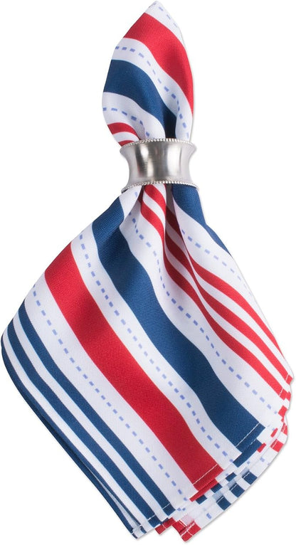 DII Patriotic Stripes Tabletop Collection, Stain Resistant & Waterproof, Napkin Set, 20x20, Red, White, & Blue, 6 Count