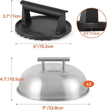 onlyfire 3pcs Griddle Accessories Kit for Blackstone, Cheese Melting Dome & Burger Press Kit for Outdoor Camping, Flat Top Teppanyaki Grilling & Steaming