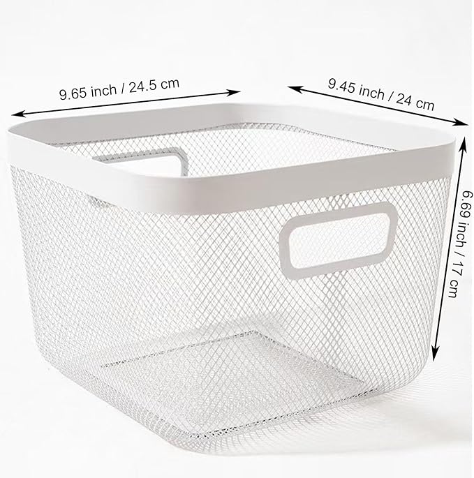 AJIODA Metal Mesh Steel Baskets, Household Wire Storage Organizer Bin Garden Harvest Basket Multi-functional Fruit Baskets with Handles for Kitchen Bathroom Picnic Shopping Decor Cabinet Home, White