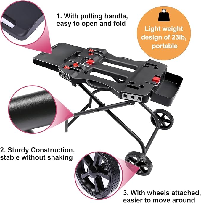 Portable Grill Cart for Weber Q1200, Q1000, Q2200, Q2000, Collapsible Griddle Stand for Blackstone 17" 22" Table Top Griddles, Outdoor Portable Folding Cart