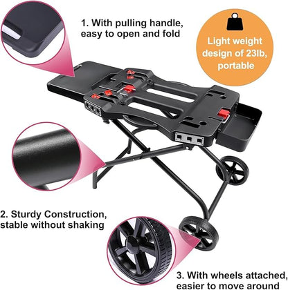 Portable Grill Cart for Weber Q1200, Q1000, Q2200, Q2000, Collapsible Griddle Stand for Blackstone 17" 22" Table Top Griddles, Outdoor Portable Folding Cart