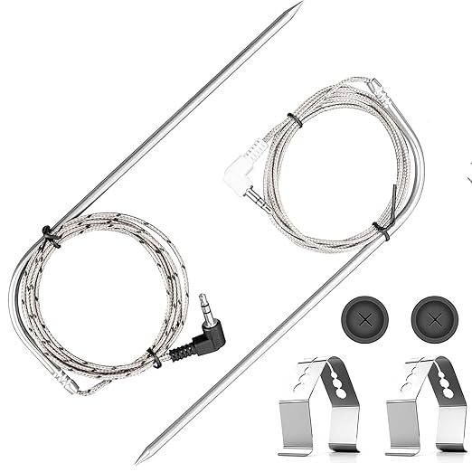 Thermometer Meat Probes for Traeger Temperature Probe Clip Grommets Wood Pellet Smoker Grill Replacement Parts BAC431 Black & White 3.5mm-Plug BBQ Accessories