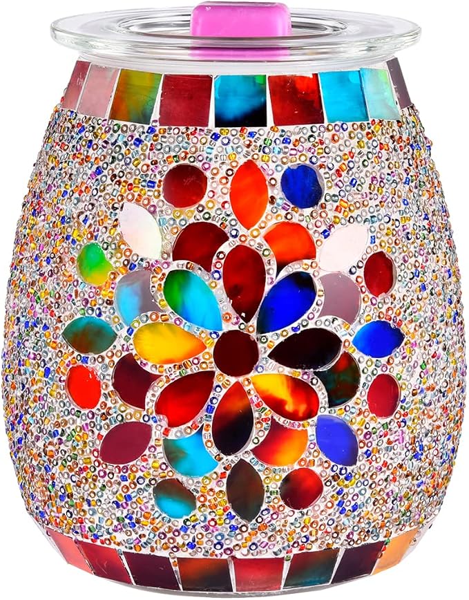 Dicimi Mosaic Glass Wax Warmer, Electric Oil Burner with Flameless Night Light, Scentsy Wax Melt Warmer for Scented Wax, Unique Candle Warmer Lamp for Home Office Bedroom Decor, Ideal Gift