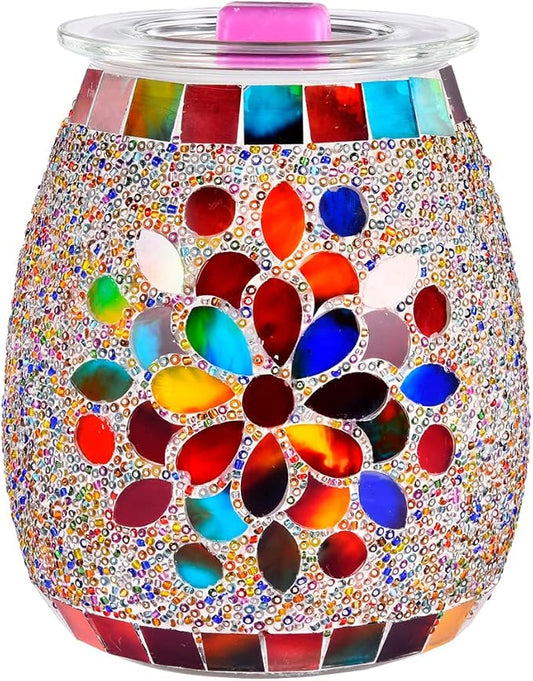 Dicimi Mosaic Glass Wax Warmer, Electric Oil Burner with Flameless Night Light, Scentsy Wax Melt Warmer for Scented Wax, Unique Candle Warmer Lamp for Home Office Bedroom Decor, Ideal Gift
