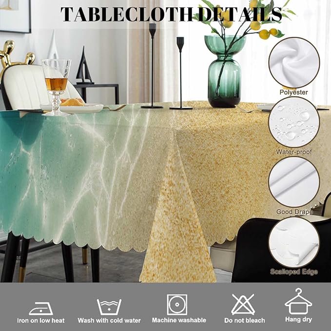 Swono 52x70 Inch Ocean Beach Tablecloth Summer Starfish and Seashell Ocean Sea Farmhouse Dining Table Cloth Anti-Stain Talking Table Cover for Kitchen Dinning Room Coffee Store