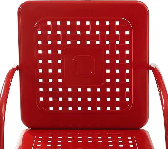 Crosley Furniture Bates 5-Piece Outdoor Dining Set for 4, Retro Metal Round Patio Table and Chairs for Deck, Bright Red Gloss