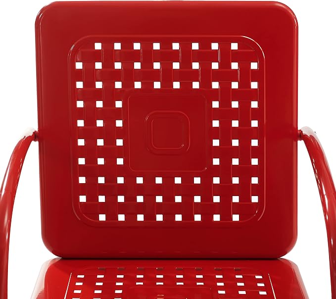 Crosley Furniture Bates 2-Piece Outdoor Chair Set, Retro Metal Patio Chairs for Dining, Porch, Deck, Balcony, Bright Red Gloss