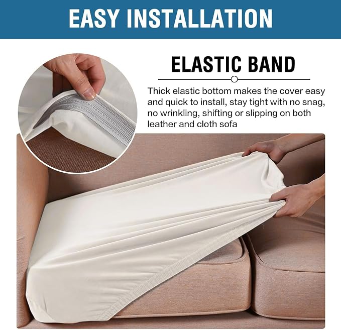 H.VERSAILTEX Velvet Stretch Couch Cushion Cover Plush Cushion Slipcover for Chair Loveseat Sofa Cushion Furniture Protector Seat Cushion Sofa Cover (3 Piece Sofa Cushion Covers, Porcelain White)