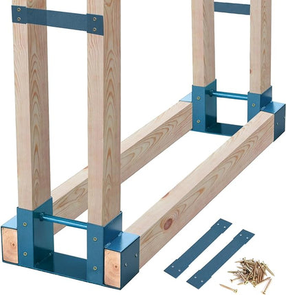MOFEEZ Outdoor Firewood Log Storage Rack 2x4 Bracket Kit, Fireplace Wood Storage Holder, Adjustable to Any Length - Dark Blue, Two Bases