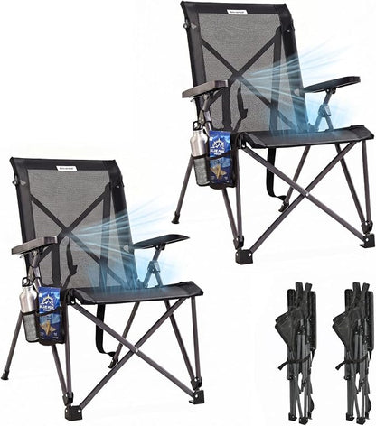 Alvantor® Camping Chair 2 Pack, Full Mesh Folding Beach Chair Breathable High Back Portable Lawn Chair for Outdoor, Armrest, Cup Holder, Easy Use Seat for Travel, Sports Event, 24"x31"x38"