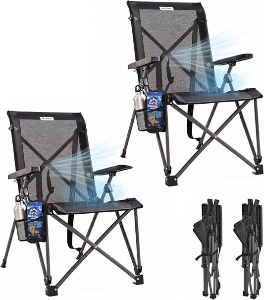 Alvantor® Camping Chair 2 Pack, Full Mesh Folding Beach Chair Breathable High Back Portable Lawn Chair for Outdoor, Armrest, Cup Holder, Easy Use Seat for Travel, Sports Event, 24"x31"x38"