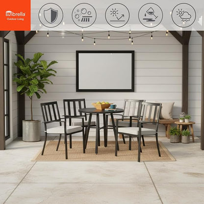 Indoor/Outdoor Chair Pads in Sunbrella Fabric – 17''x17'' Patio Seat Cushions with Foam Insert, Removable Reversible Cover & Ties for Patio Dining Chairs – Set of 2 or 4, Canvas Granite