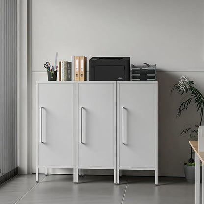 Metal Storage Cabinet with 2 Adjustable Shelves Small Storage Cabinets with Door for Office Kitchen Bathroom Living Room Pantry Garage (White)