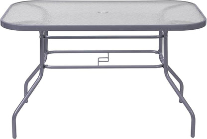Flash Furniture Commercial 27.5x47.25 in Steel Patio Table, Silver | Tempered Glass Top with Umbrella Hole