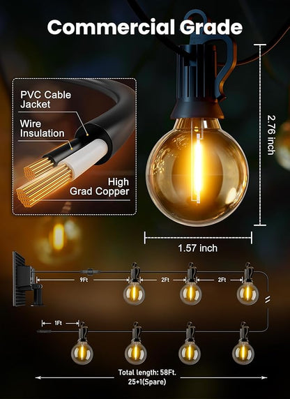 Brightown 58FT 26LED Solar String Lights Outdoor with USB Port, Shatterproof Bulbs, 3 Lighting Modes, Patio Lights Solar Powered for Camping Backyard Garden Decor - Last for 20+Hrs