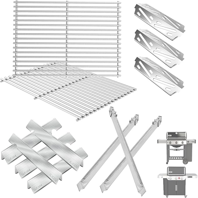 Grill Parts for Weber Genesis 2 GS4 Replacement 3 Burner Genesis II/II LX 300 & Genesis 300(2022 Y),Webber Flavorizer Bars 66032 67095,Grates 66095 66802,Heat Deflector 66685 66040 &Burner 67489 67490