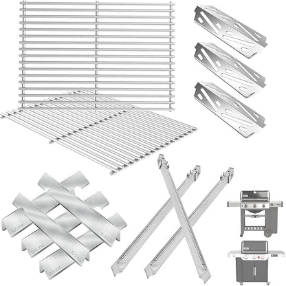 Grill Parts for Weber Genesis 2 GS4 Replacement 3 Burner Genesis II/II LX 300 & Genesis 300(2022 Y),Webber Flavorizer Bars 66032 67095,Grates 66095 66802,Heat Deflector 66685 66040 &Burner 67489 67490