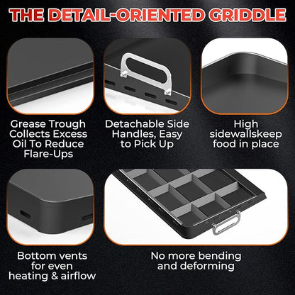 23”x16” Flat Top Griddle for Gas Grill – Airflow-Optimized Size for Even | Cooking, Stove Top Griddle Nonstick Carbon Steel Griddle Universal Fit Plate for Outdoor Tailgating, Eggs, Steaks & Burgers