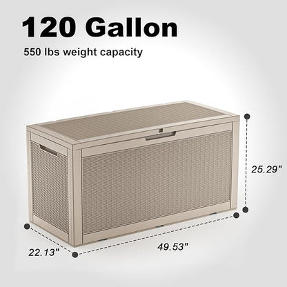 EasyUp 120 Gallon Deck Boxes Waterproof, Outdoor Large Storage Boxes with Lids, Outside Resin Storage Box & Deck Boxes for Patio, Garden Use（Gray）