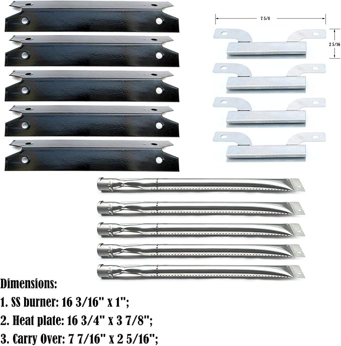 Parts Kit DG132 Replacement for Gas Grill Brinkmann 810-1575-W Gas Grill Parts Kit (Stainless Steel Burner + Stainless Steel carry-over tubes + Porcelain Steel Heat Plate)
