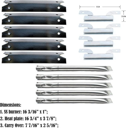 Parts Kit DG132 Replacement for Gas Grill Brinkmann 810-1575-W Gas Grill Parts Kit (Stainless Steel Burner + Stainless Steel carry-over tubes + Porcelain Steel Heat Plate)