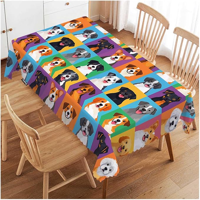 Swono Decorative Rectangle Table Cloth Dog Icon, Dog Puppy Head Poodle Shepherd Terrier Labrador Polyester Tablecloth Kitchen Table Cover for Dining BBQ Picnic Coffee Table 50x72, 4-6 Seats
