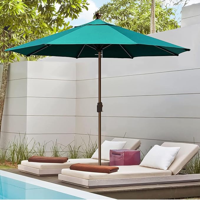 EliteShade USA 10-Year-Non-Fading 10Ft Market Patio Umbrella, UPF 50+ UV Protection Performance Sun Umbrella, Heavy Duty Commercial Grade Outdoor Table Umbrella with Crank, Windproof Vented Top for Garden, Pool, Deck and Outdoor Playsets, No Tilt, Teal