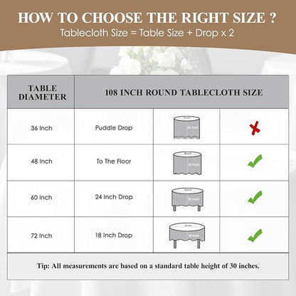 6 Pack Ivory Round Tablecloths 108 Inch for Dining Tables | Washable Decorative Linen Polyester Table Cover for Banquets Buffets Parties and Weddings