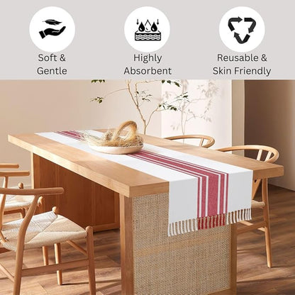 Table Runner 100% Cotton - 90 Inches Long Farmhouse Table Runner with Tassels - Tight-Weave Washable Non-Slip - for Dining Kitchen Holidays Events - 14x90 Inches - Red