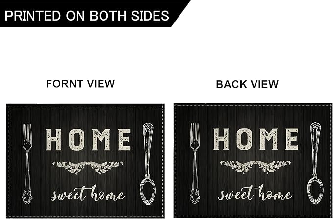 Vintage Style Placemats Set of 4 Home Sweet Home Rustic Home Decorative Table Mats Waterproof Heat Resistant Washable Non-Slip Place Mats for Dinner Room Kitchen Decor Table 12”×16”(Grey, 12”×16”)