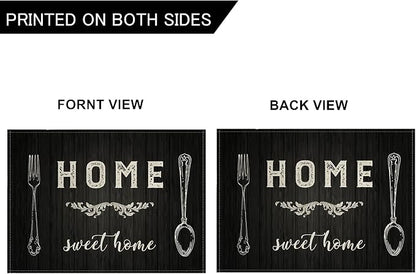 Vintage Style Placemats Set of 4 Home Sweet Home Rustic Home Decorative Table Mats Waterproof Heat Resistant Washable Non-Slip Place Mats for Dinner Room Kitchen Decor Table 12”×16”(Grey, 12”×16”)