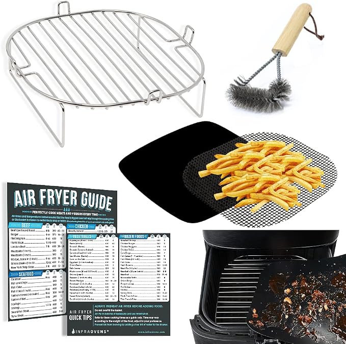 Air Fryer Accessories Compatible with Ninja Foodi Grill 5 in 1, Instant Pot, Gourmia, Chefman, Power Vortex, PowerXL Grill + More, Air Fryer Rack, Cheat Sheet Guides, Air Fryer Liners