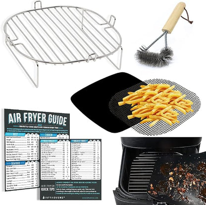 Air Fryer Accessories Compatible with Ninja Foodi Grill 5 in 1, Instant Pot, Gourmia, Chefman, Power Vortex, PowerXL Grill + More, Air Fryer Rack, Cheat Sheet Guides, Air Fryer Liners