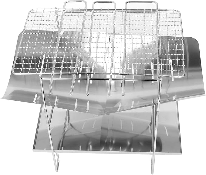 Camping Grills, Stainless Steel Portable Foldable Campfire Charcoal BBQ Grill, Lightweight Fire Pit for Travel, Outdoor Cooking, Bushcraft, Picnics, Garden, Balcony and Beach