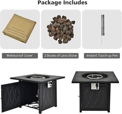 Tangkula 32 Inches Gas Fire Pit Table, 50,000 BTU Square Propane Firepit with High-Temp Resistant Tabletop, Adjustable Flame Lava Rocks and Waterproof Cover, Outdoor Fire Pit Table (Black)