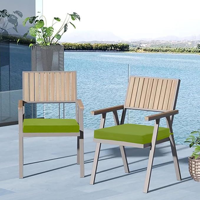 Cozyide Outdoor Chair Cushions, Waterproof Patio Seat Cushions with Adjustable Straps, Square Corner Patio Chair Cushions for Garden, Grass Green, 18.5x16x3 Inch (Pack of 4)
