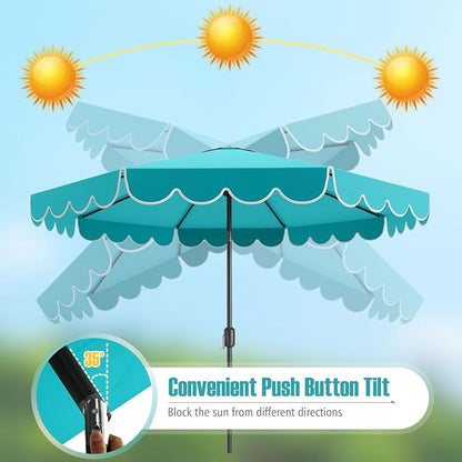 Tangkula 10 FT Patio Umbrella, 2-Tiers Scalloped Outdoor Table Market Umbrella with Tilt Adjustment, Crank, 8 Sturdy Ribs for Pool, Deck, Backyard (Turquoise)