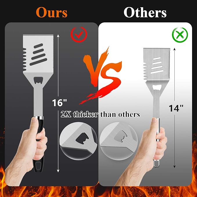 ROMANTICIST 27pcs Heavy Duty Grilling Gifts for Men Dad Fathers Day, Extra Thick BBQ Accessories Tools Set, Stainless Steel Grill Utensils Kit with Meat Claws,Canvas Bag for Outdoor Camping Black