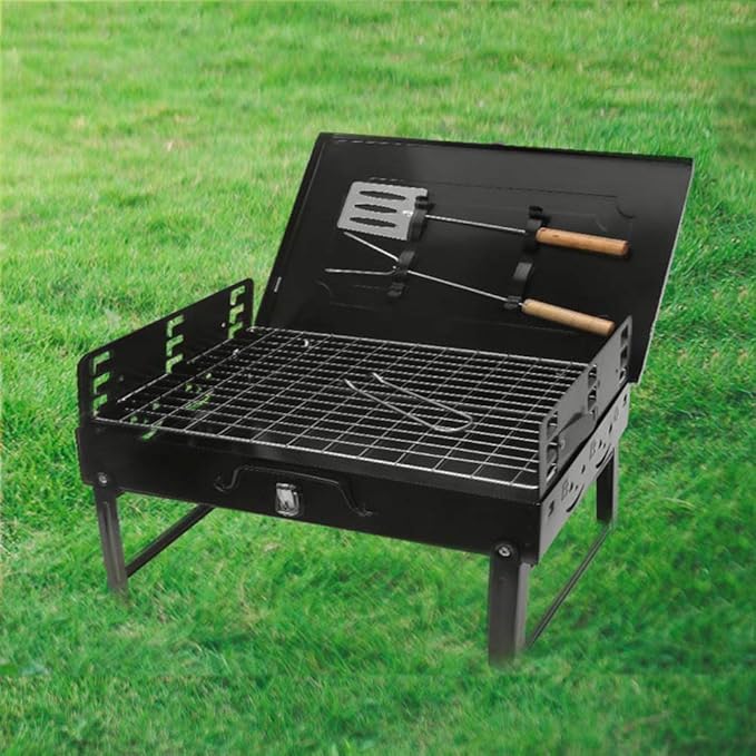 Foldable Portable Charcoal BBQ Grill, Outdoor Barbecue Grill for Camping Picnic Garden Kitchen, Compact Camping BBQ Grills with Tools & Stand,A-1