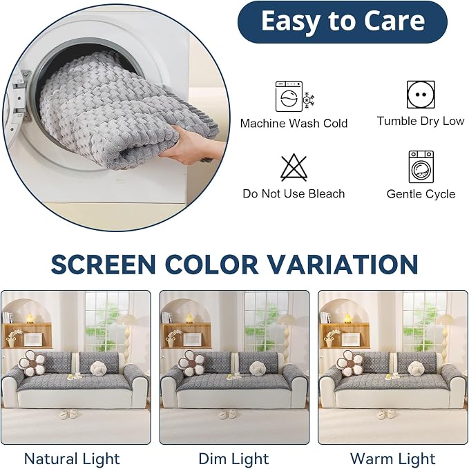 OstepDecor Couch Cover for Dogs, Washable Non Slip Sofa Cover for Pets | Soft Couch Covers for Sofa, Loveseat and Sectional, Furniture Protector Against Pet Hair & Dirt (35.4" x 94.5", Grey)
