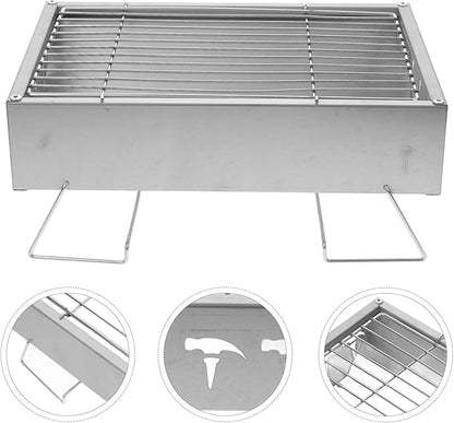 BESPORTBLE Portable Stainless Steel Folding Barbecue Grill 36x26.5x17.5cm Detachable Camping Charcoal Bbq Rack for Outdoor Backyard Cooking